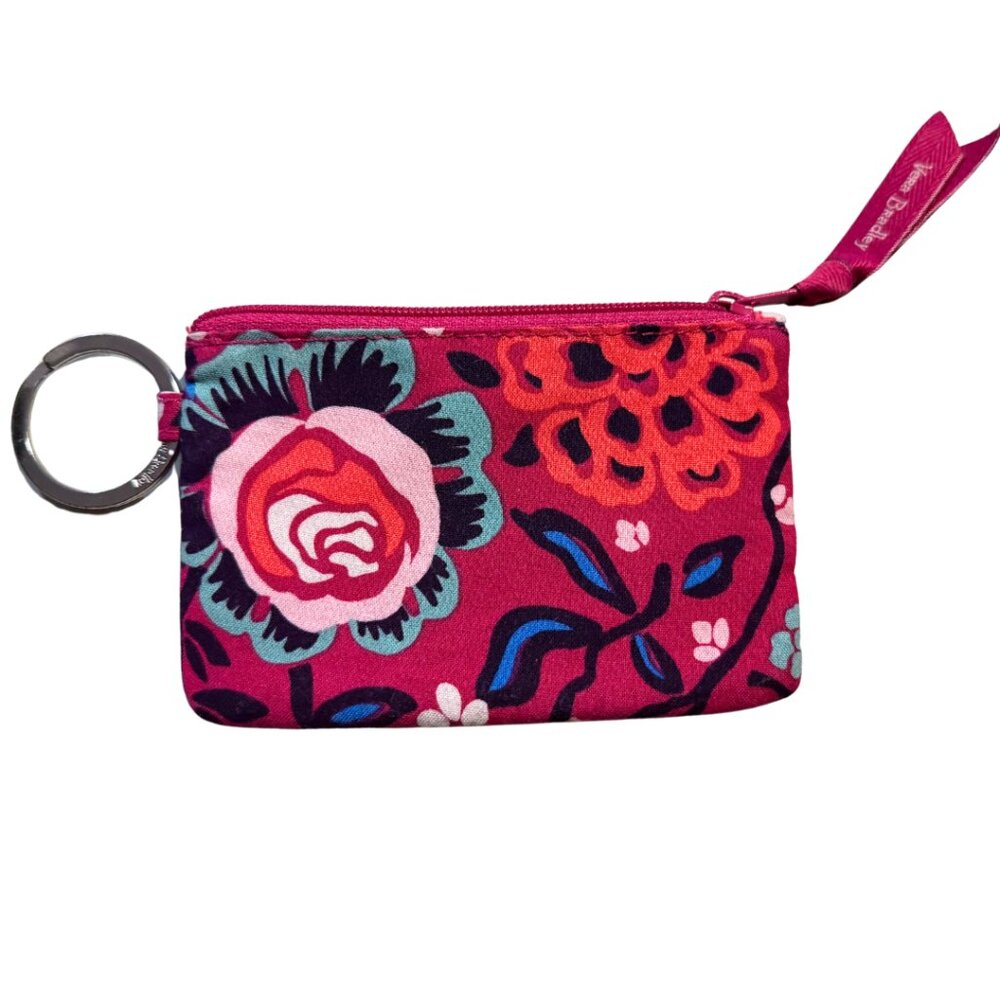 Vera Bradley Zip ID Case Bloom Berry Badge Holder Key Ring Wallet